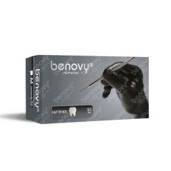 Перчатки BENOVY нитриловые, ЧЕРНЫЕ, текстур. на пальцах, 3,5 гр M (50пар) М+
