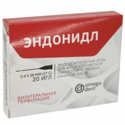 Иглы эндодонтические Эндонидл-БП для антисептич.обр-ки корн.каналов0,4х38мм билатеральная перфорац. (20шт)Омега-Дент