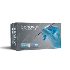 Перчатки BENOVY нитриловые, ГОЛУБЫЕ, текстурированные на пальцах, 3,0гр, XL (100пар) М+