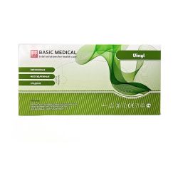 Перчатки  виниловые неопудренные прозрачные BASIC, 4,0гр, M (50пар) М+