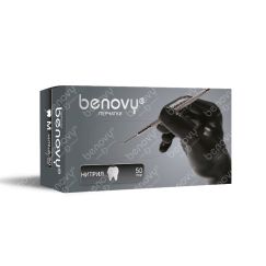 Перчатки BENOVY нитриловые, ЧЕРНЫЕ, текстур. на пальцах, 3,5 гр, XS (50пар) М+