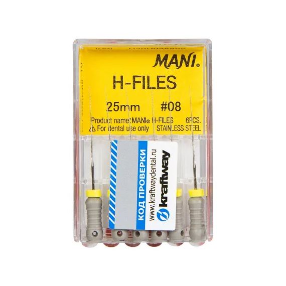 H-Files №08 L25мм - корневые буравы Хедстрема (6шт) MANI