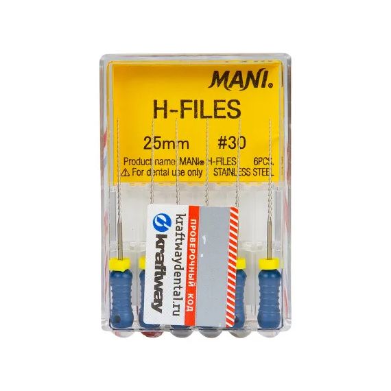 H-Files №30 L25мм - корневые буравы Хедстрема (6шт) MANI