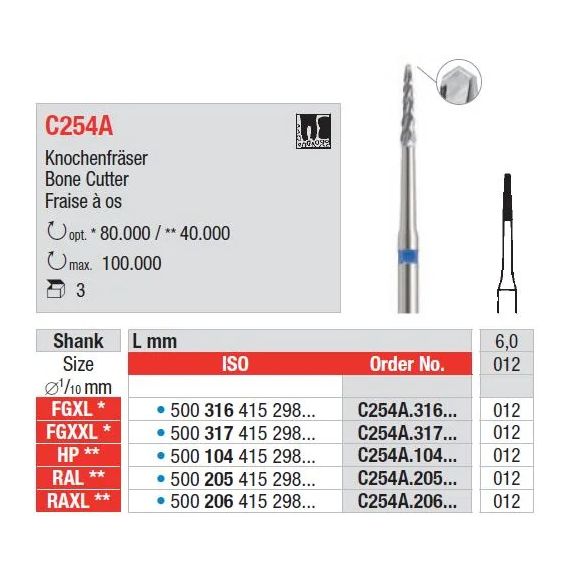 Фреза ТВС хирургическая C254A HP, d 1.2мм С254A.104.012