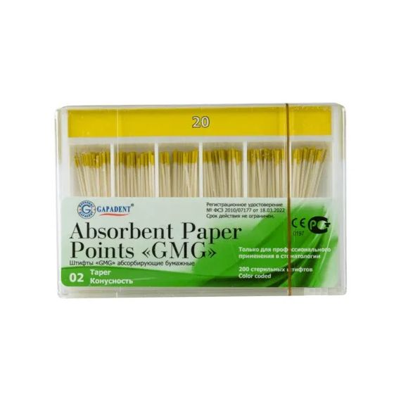 Paper Points №20 - бумажные штифты GMG конус 02 (200шт) Gapadent TIANJIN