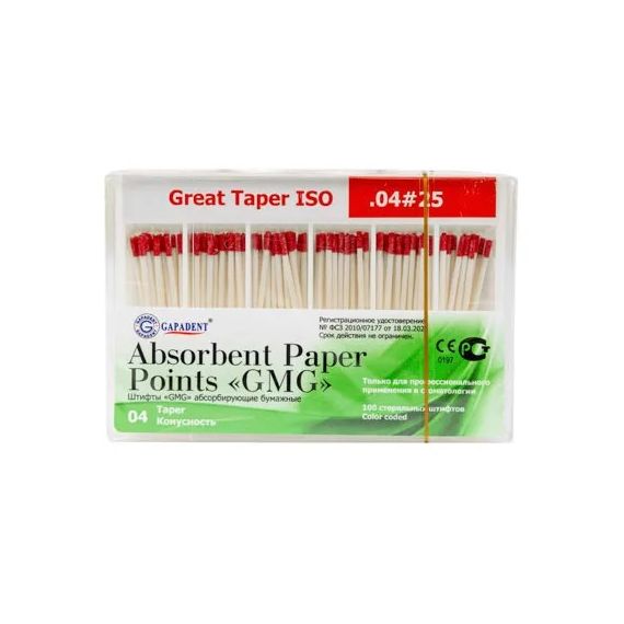 Paper Points №25 - бумажные штифты GMG конус 04 (100шт) Gapadent TIANJIN